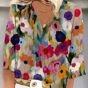 Floral Multicolor V-Neck Top